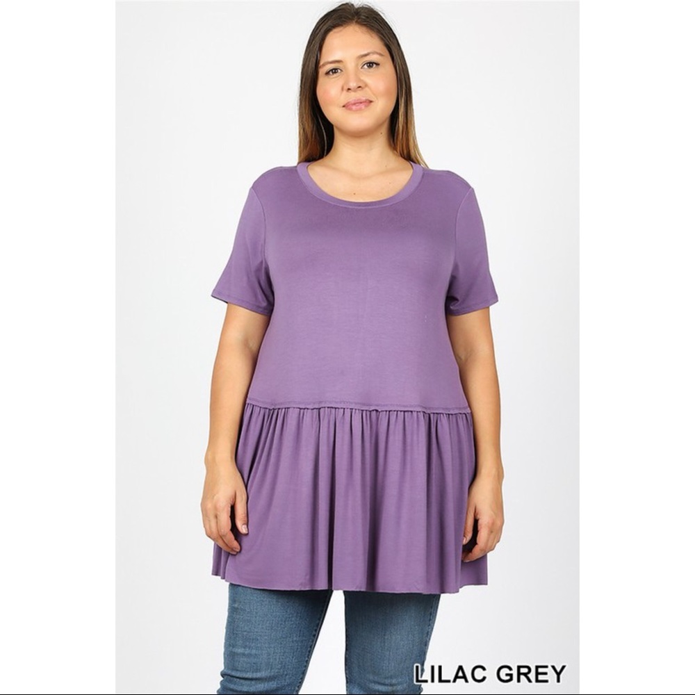MEL RUFFLE SHORT SLEEVE TEE -LILAC GREY